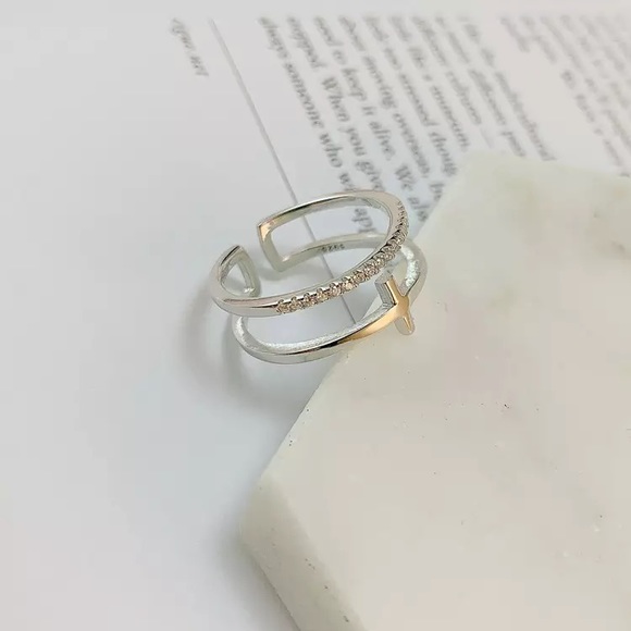 "Light of Mine" Cross Diamond Christian Religious Faith Layered Double Gift Ring - Picture 4 of 6